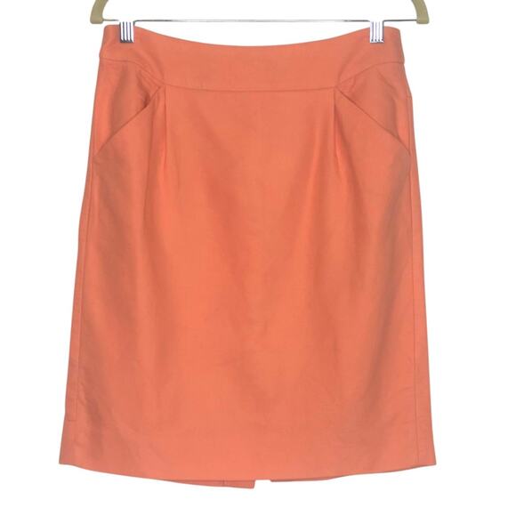 J Crew Womens The Pencil Skirt Size 4 Coral Back Zip Kick Pleat Pockets - Picture 1 of 7